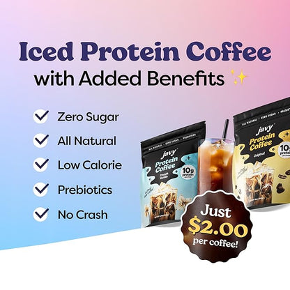 Javvy Hazelnut Protein Coffee - Premium Whey Protein & Instant Iced Coffee - 100% Arabica Coffee - Zero Artificial Flavors & Sweeteners, 20 Servings