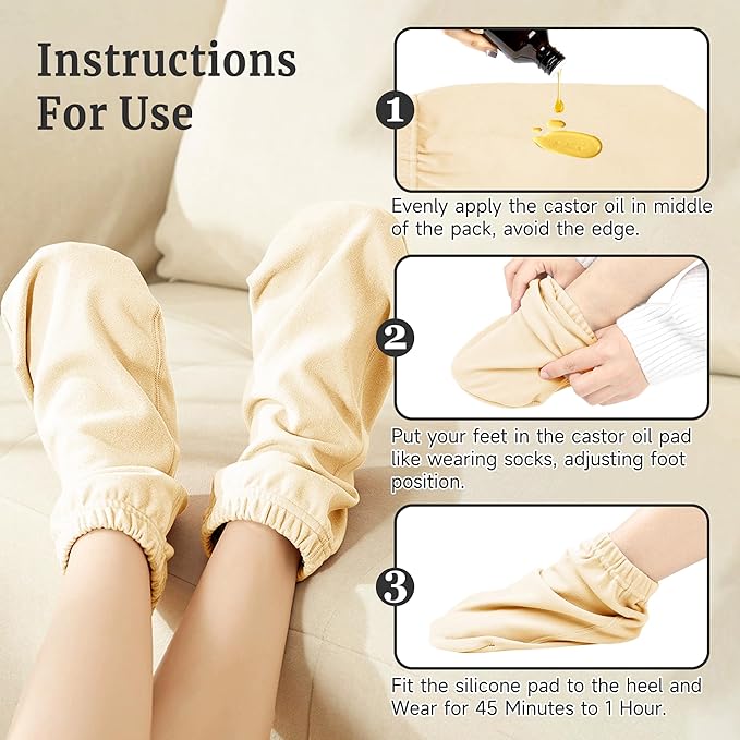 Castor Oil Pack Wrap for Feet, Castor Oil Pack Wrap Organic Cotton for Women，Castor Oil Socks for Feet Arthritis and Feet Tingling Cracking, Sleep Socks White(Oil are Not Include)