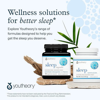 Youtheory Sleep Nighttime Powder - Sleep Support Supplement for Calm & Relaxation* - Contains Melatonin, Magnesium, L-Theanine & L-Glycine - Dairy, Soy & Gluten Free - 6 oz