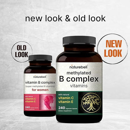 Methylated B Complex Vitamins, 240 Veggie Capsules | Multivitamin B Complex | B12, Folate, Biotin & More â with Natural Vitamin C, E, Choline & Inositol â Immune, Energy, & Prenatal Support