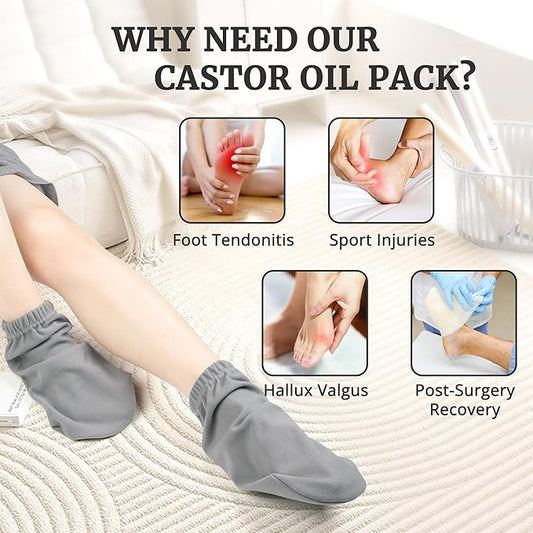 Castor Oil Pack Wrap for Feet, Castor Oil Pack Wrap Organic Cotton for Women，Castor Oil Socks for Feet Arthritis and Feet Tingling Cracking, Sleep Socks Purple(Oil are Not Include)