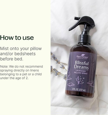 Plant Therapy Blissful Dreams Lavender Pillow and Linen Mist and Room Spray, for Relaxation & Sleep, Powered by Essential Oils Like Lavender & Roman Chamomile, Aromatherapy Sleep Spray, 8 oz