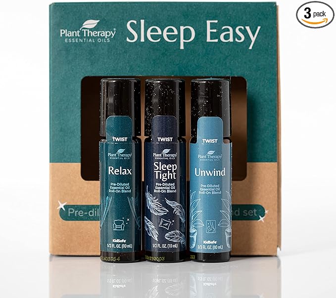 Plant Therapy Sleep Easy Essential Oil Roll On Blend Set 10 mL (1/3 oz) Each of Relax, Sleep Tight & Unwind, Pure, Pre-Diluted, Essential Oil Blends