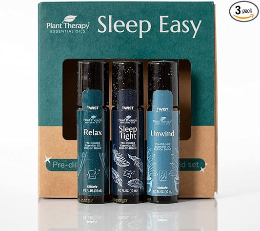 Plant Therapy Sleep Easy Essential Oil Roll On Blend Set 10 mL (1/3 oz) Each of Relax, Sleep Tight & Unwind, Pure, Pre-Diluted, Essential Oil Blends