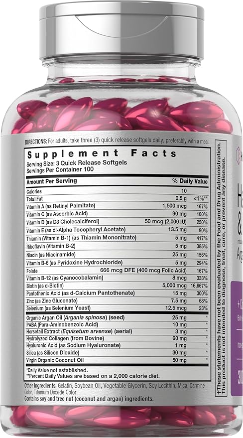 HorbÃ¤ach Hair Skin and Nails Vitamins | 300 Softgels | with Biotin and Collagen | Infused with Argan Oil and Coconut Oil | Non-GMO, Gluten Free Supplement