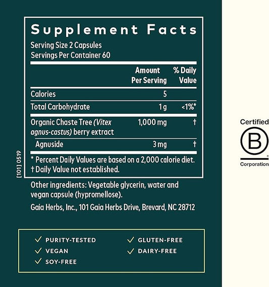Gaia Herbs Vitex Berry - Supports Hormone Balance & Fertility for Women - Healthy Progesterone for Menstrual Health - 120 Vegan Caps (60-Day Supply)