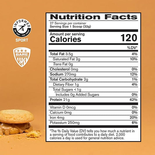 BARE PERFORMANCE NUTRITION Vegan Protein, Plant Based Protein, Pea Protein, Watermelon and Pumpkin Protein, Naturally Sweetened and Flavored (27 Servings, Peanut Butter Cookie)