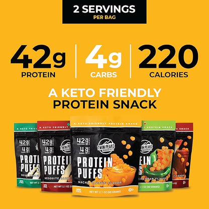 Twin Peaks Low Carb, Keto Friendly Protein Puffs, 2 Serving 12 Pack, (60g, 42g Protein, 4g Carbs)