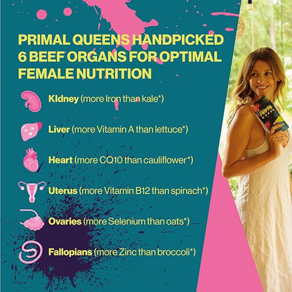 Female-Optimized Beef Organ Superfood Supplement (Beef Liver, Kidney, Heart, & 3 More) - 100% Grass Fed, Pasture Raised Cattle - Balance Hormones, Energy, & More for Women