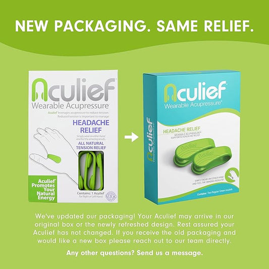 Aculief 2-Pack Wearable Natural Acupressure Support for Relaxation, Headache, Migraine, Stress Alleviation & Tension Relief, Soothes Muscle Pain Simple & Effective (X-Small/Green)