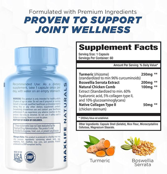 Advanced Joint Support Supplement for Men & Women - Joint Health Supplement - Flexibility & Strength - Discomfort Relief - 60 Servings with Type II Collagen, Turmeric Curcumin, Boswellia Serrata