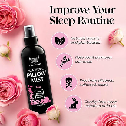 Aromasong Rose Pillow Spray - All Natural Calming Linen & Bedtime Mist for Sleep - Aromatherapy Botanical Essential Oils for Sleeping - Relaxing Fragrance Rose Scent 4 fl. Oz.