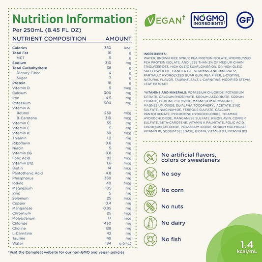 Compleat Standard 1.4 Plant-Based Vanilla Nutrition Shake - 18g Protein, 29 Vitamins & Minerals - Vegan Tube Feeding Formula - 8.45 Fl Oz (Pack of 24)