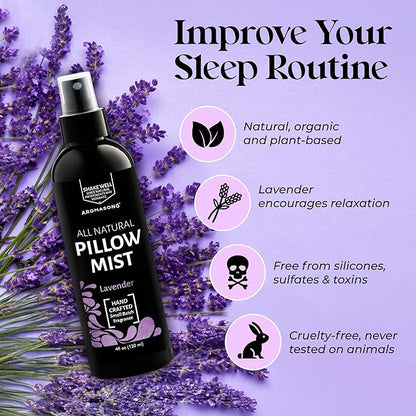 Aromasong Lavender Pillow Spray - All Natural Calming Linen & Bedtime Mist for Deep Sleep - Aromatherapy Botanical Essential Oils for Sleeping - for Relaxing Stress Fragrance Scent