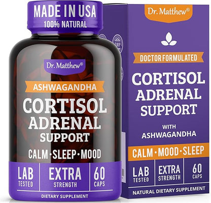 Dr. Matthew Cortisol Reducer & Adrenal Support Supplement with Ashwagandha, Rhodiola & Ginseng â A Detox Cocktail to Lower Cortisol & Support Relaxation, Calm & Restful Sleep