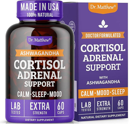 Dr. Matthew Cortisol Reducer & Adrenal Support Supplement with Ashwagandha, Rhodiola & Ginseng â A Detox Cocktail to Lower Cortisol & Support Relaxation, Calm & Restful Sleep