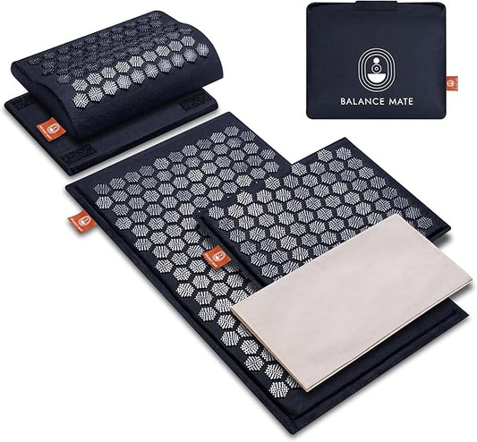 Acupressure Mat & Pillow – Natural Back & Neck Pain Relief, Stress Relief, and Better Sleep Kit (Includes Pillow & Carry Bag, Deep Black).