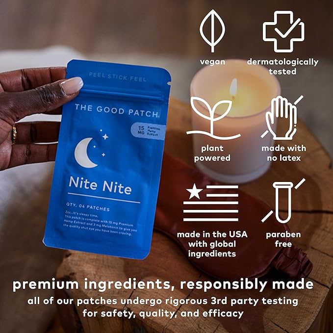 The Good Patch Nite Nite Sleep Patch Support with Hemp and Melatonin, Sustained Release, Natural Patch, Plant Powered Wearable Wellness (16 Total Patches)