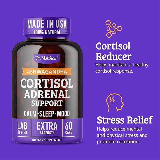 Dr. Matthew Cortisol Reducer & Adrenal Support Supplement with Ashwagandha, Rhodiola & Ginseng â A Detox Cocktail to Lower Cortisol & Support Relaxation, Calm & Restful Sleep