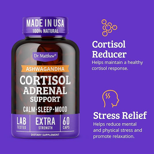 Dr. Matthew Cortisol Reducer & Adrenal Support Supplement with Ashwagandha, Rhodiola & Ginseng â A Detox Cocktail to Lower Cortisol & Support Relaxation, Calm & Restful Sleep