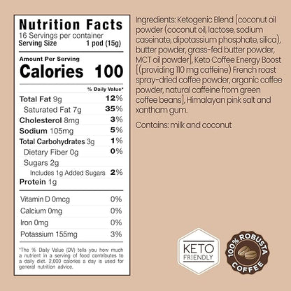 Rapidfire Original Flavor High Performance Keto Coffee Pods, Supports Energy & Metabolism, Single Serve K Cup, Brown, 16 Count