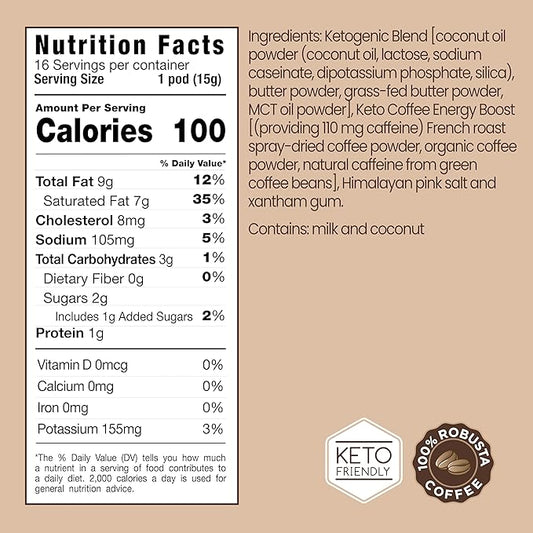 Rapidfire French Vanilla Ketogenic High Performance Keto Coffee Pods, Supports Energy & Metabolism, Weight Management, Single Serve K Cup, Brown, 16 Count