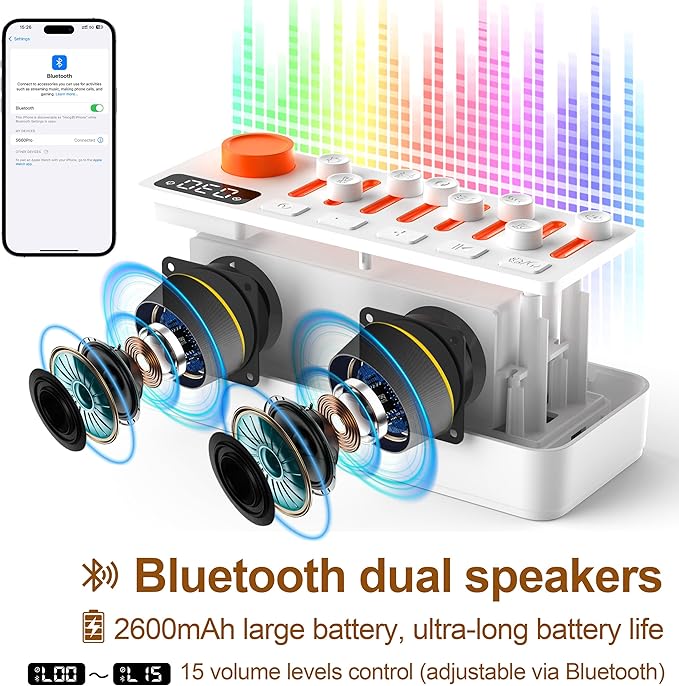 White Noise Sleep Sound Machine with 8 Nature Sounds, Portable Bluetooth Speaker, 12 Colors Night Lights, Sleep Timer & Breathing Exercises, for Babies, Kids, and Adults