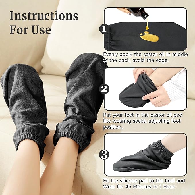 Castor Oil Pack Wrap Organic Cotton for Women, Castor Oil Socks for Feet Arthritis, Sleep Socks Black(Oil are Not Include)
