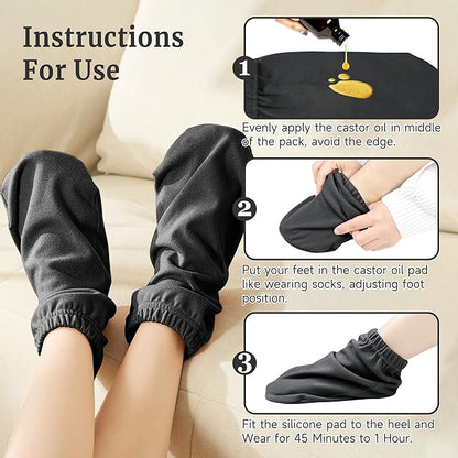 Castor Oil Pack Wrap Organic Cotton for Women, Castor Oil Socks for Feet Arthritis, Sleep Socks Black(Oil are Not Include)