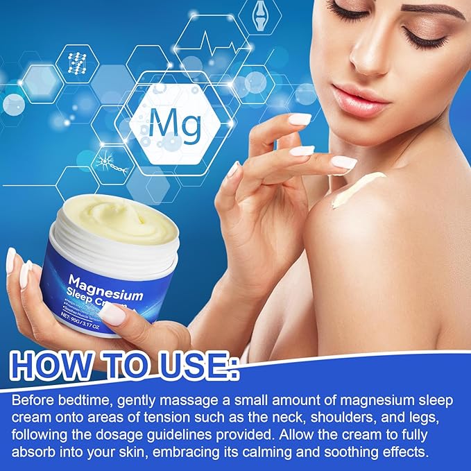 Magnesium Cream, Magnesium Lotion for Sleep, Topical Magnesium Oil Cream for Feet, Legs or Arms, Magnesium Sleep Cream with Essential Oils, Lavender, 3.17 Oz - Safe and Easy to Absorb