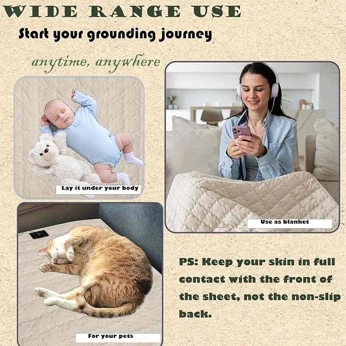 Grounding Sheet 34.2x50 Inch, Cotton Earth Mat for Stress Relief & Sleep Improvement, Grounding Blanket with Silver Fiber for Home/Office Use