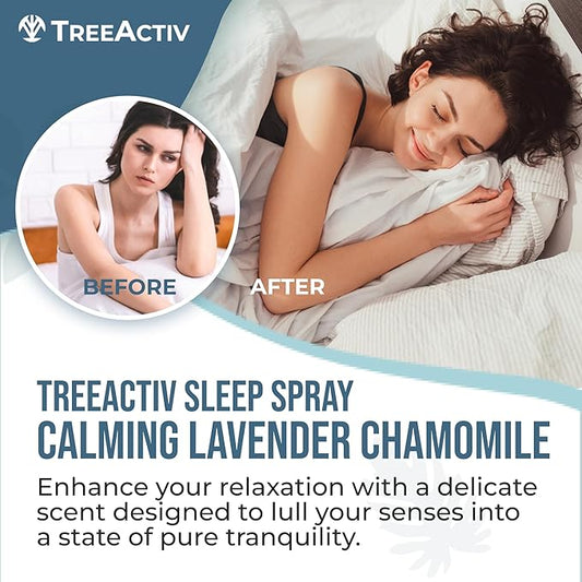 TreeActiv Sleep Spray, Calming Lavender Chamomile, Soothing Witch Hazel & Lavender Pillow Spray Air Freshener for Room, Bed, Fabric, Pillows & Linen Mist for Sleeping & Relaxation, 1000+ Sprays