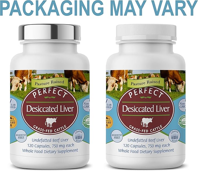 Perfect Supplements â Desiccated Beef Liver Capsules Grass Fed Supplement -Natural Source of Protein, Iron, Vitamins A & B- Boosts Energy and Immunity - No Chemicals No Dairy and Hormone Free