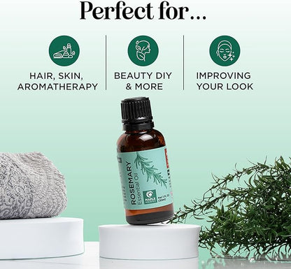 Maple Holistics Rosemary Essential Oil - Pure for Aromatherapy, Hair, Skin and Nails - Refreshing for Diffusers, Dry Scalp Treatment