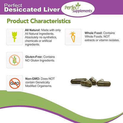 Perfect Supplements â Perfect Desiccated Liver â 120 Capsules â Undefatted Beef Liver â Natural Source of Protein, Iron, Vitamins A & B â 2 Pack