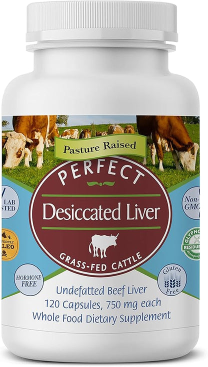 Perfect Supplements â Desiccated Beef Liver Capsules Grass Fed Supplement -Natural Source of Protein, Iron, Vitamins A & B- Boosts Energy and Immunity - No Chemicals No Dairy and Hormone Free