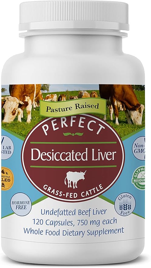 Perfect Supplements â Desiccated Beef Liver Capsules Grass Fed Supplement -Natural Source of Protein, Iron, Vitamins A & B- Boosts Energy and Immunity - No Chemicals No Dairy and Hormone Free