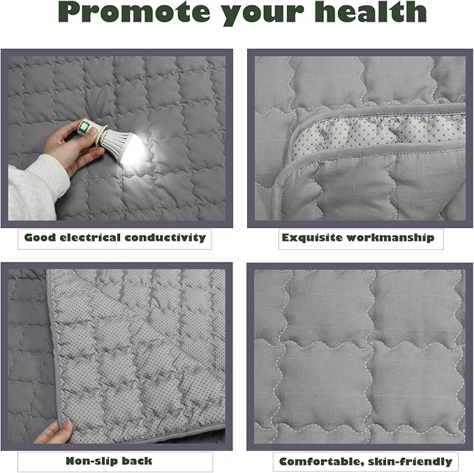 Grounding Mat 23.6x34.2 Inch, Ground Blanket with Silver Fiber & Cotton for Stress Relief & Sleep Improvement, Couch/Bed Use