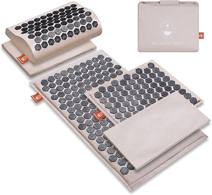 Acupressure Mat & Pillow – Natural Back & Neck Pain Relief, Stress Relief, and Better Sleep Kit (Includes Pillow & Carry Bag, Soft Cream).