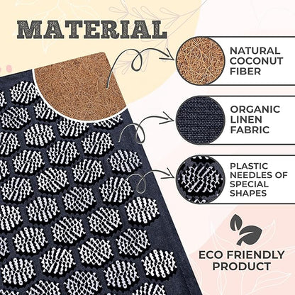 Acupressure Mat & Pillow – Natural Back & Neck Pain Relief, Stress Relief, and Better Sleep Kit (Includes Pillow & Carry Bag, Deep Black).