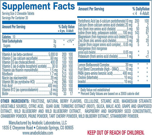 Vitamins for Kids Multivitamin with Iron - 120 Chewable Tiger Tablets with Vitamins A, B-Complex, C, D, E, Iron, Calcium, Magnesium, Zinc, and More - Natural Berry Flavor - AVED Kids
