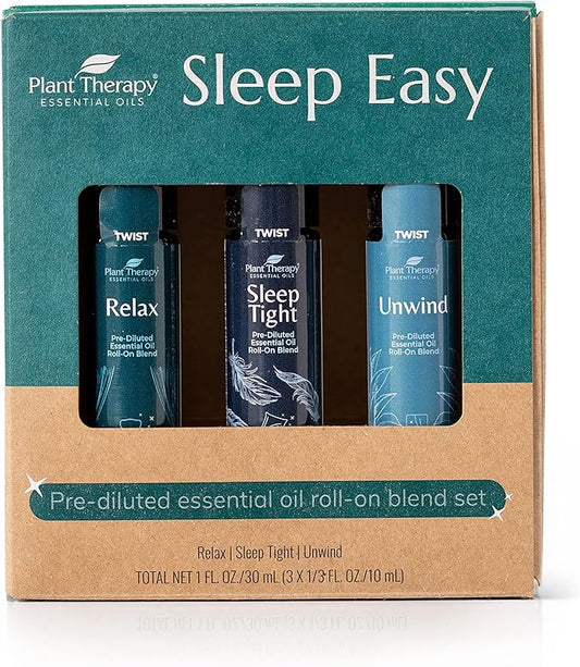 Plant Therapy Sleep Easy Essential Oil Roll On Blend Set 10 mL (1/3 oz) Each of Relax, Sleep Tight & Unwind, Pure, Pre-Diluted, Essential Oil Blends