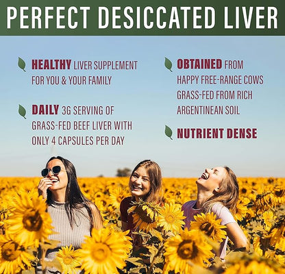 Perfect Supplements â Desiccated Beef Liver Capsules Grass Fed Supplement -Natural Source of Protein, Iron, Vitamins A & B- Boosts Energy and Immunity - No Chemicals No Dairy and Hormone Free